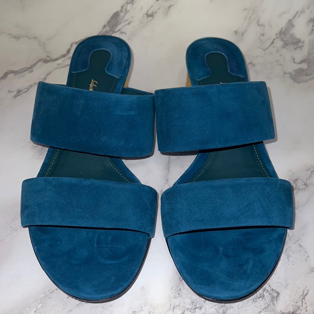 Salvatore Ferragamo Belluno Two-Banded Flower Heel Sandals